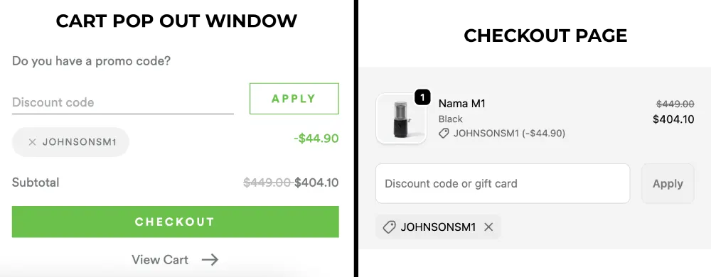where is the nama m1 promo code field