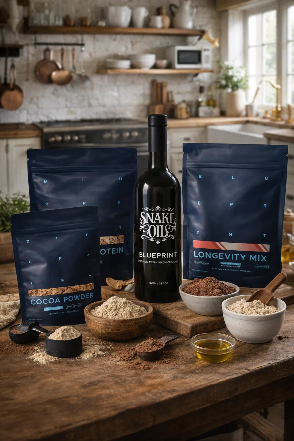 Blueprint by Bryan Johnson products flat lay