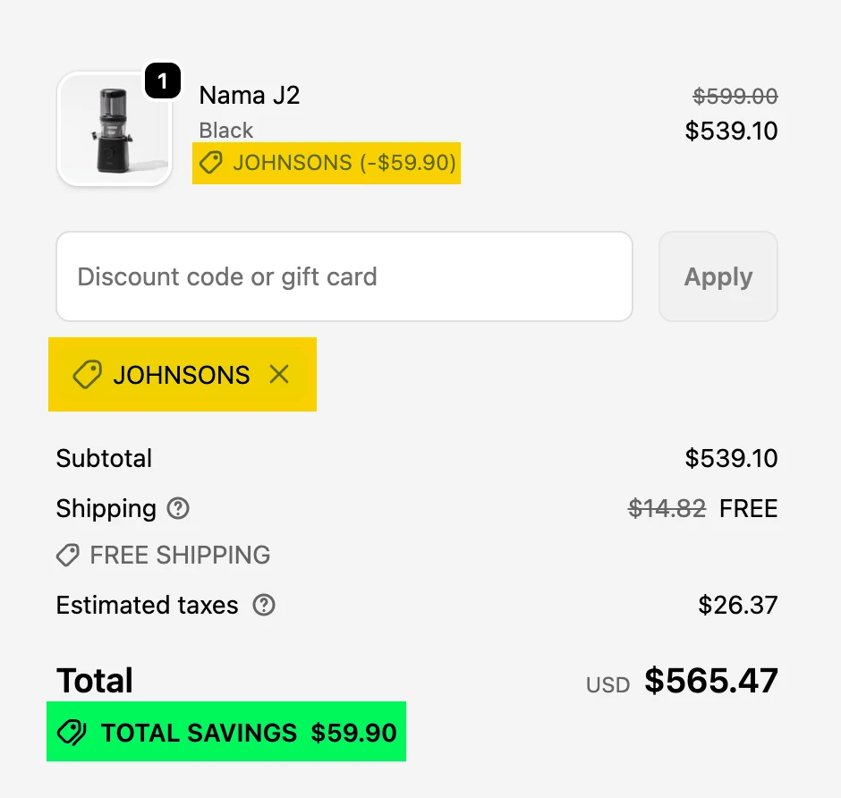 nama j2 discount code savings at checkout