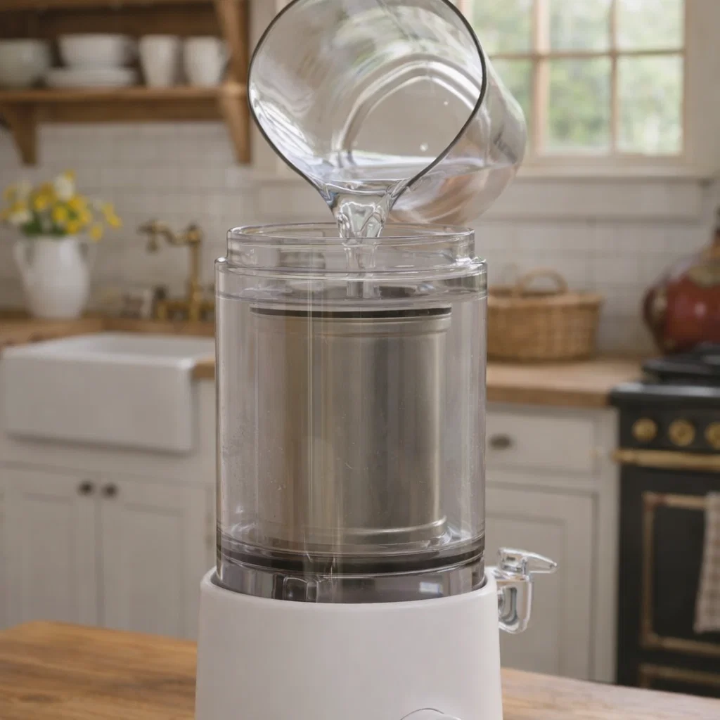 pouring water into the nut milk maker